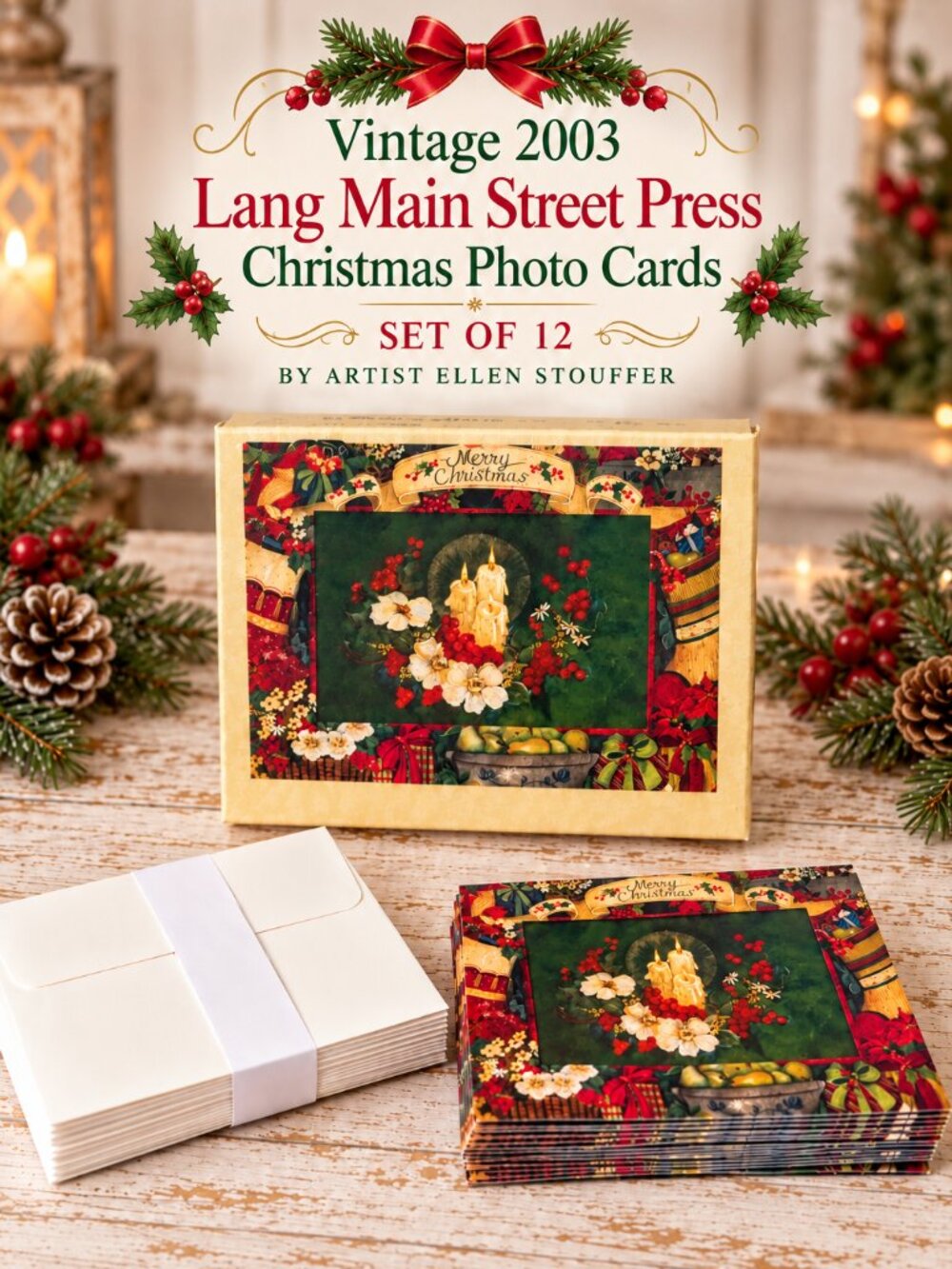 Vintage 2003 Lang Main Street Press Christmas Photo Cards – Set of 12